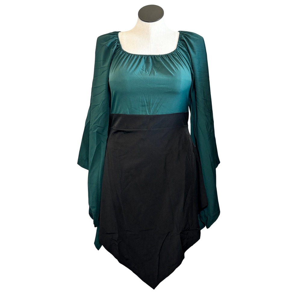 Womens‎ Renaissance Elf Dress Teal and Black Bell Sleeve Dress NWOT